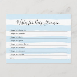 Postal Deseos para el bebé, tira azul niño ducha bebé