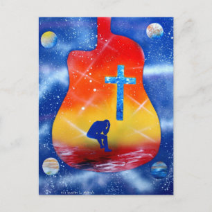 Postal Desesperación pintura en aerosol, guitarra y cruz