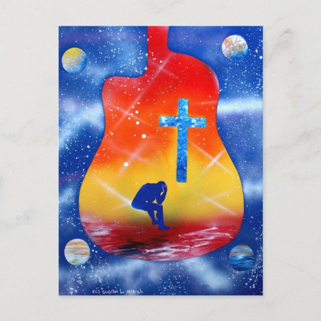 Postal Desesperación pintura en aerosol, guitarra y cruz (Anverso)