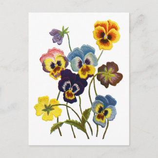 Postal Desfile bordado de pansies