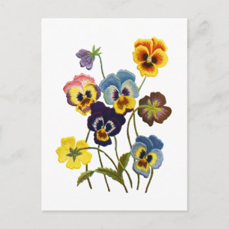 Postal Desfile bordado de pansies
