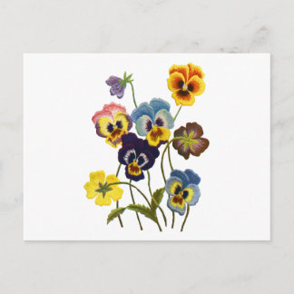 Postal Desfile bordado de pansies