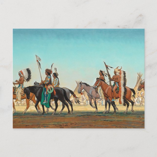 Postal Desfile de Guerreros por Maynard Dixon (Anverso)