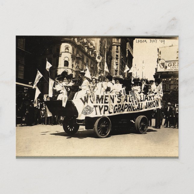 Postal Desfile del Día del Trabajo Nueva York 1909 Float  (Anverso)