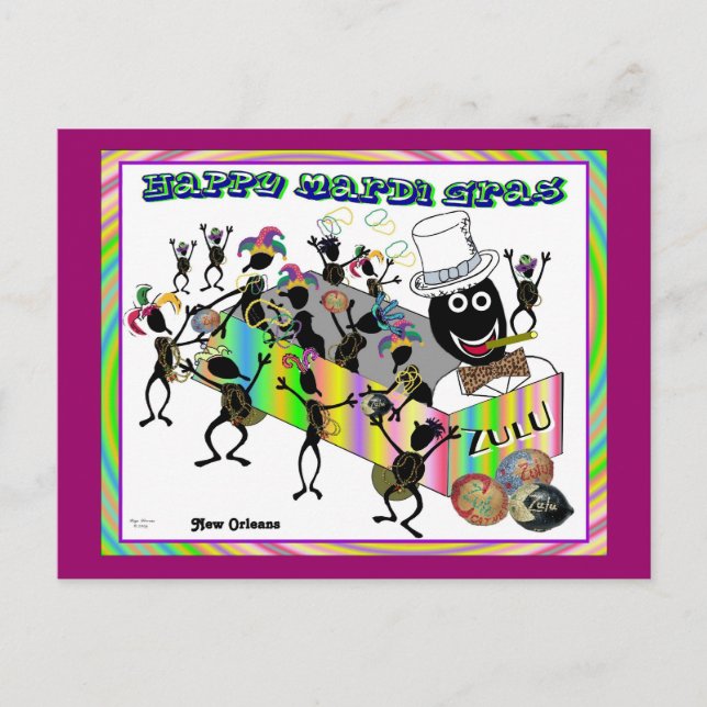Postal Desfile zulú en el Mardi Gras (Anverso)