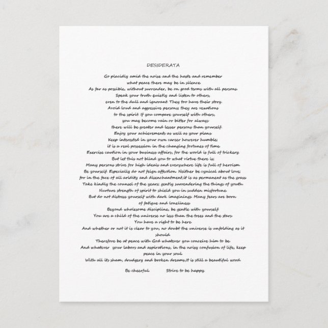 POSTAL DESIDERATA MAX ERHMANN (Anverso)