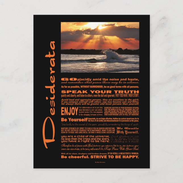 Postal Desiderata Poem Wave Abrazando Sunset (Anverso)