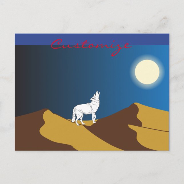 Postal Desierto Coyote Howling Full Moon Thunder_Cove (Anverso)