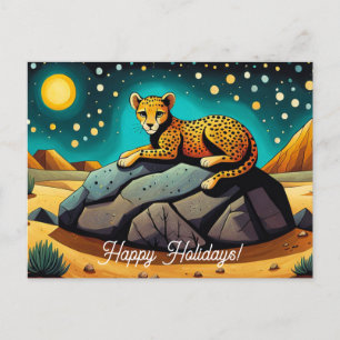 Postal Desierto nocturno Leopardo salvaje Felices Fiestas