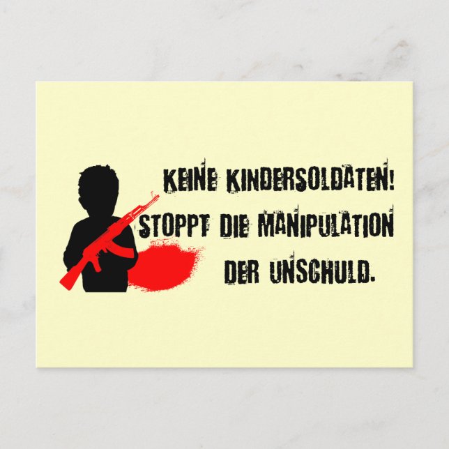 Postal Design für Kinderrechte: ¡Keine Kindersoldaten! (Anverso)