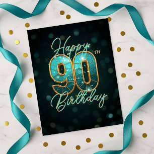Postal Deslumbrante Teal Gold Hito de Cumpleaños número 9