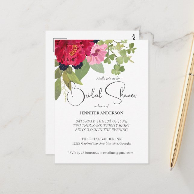 Postal Despedida de soltera en un jardín floral brillante (Anverso/Reverso In Situ)