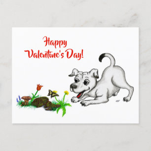 Postal Despertar de primavera, cachorro con flores y mari