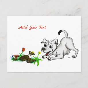 Postal Despertar de primavera, cachorro con flores y mari