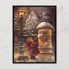 Postal Dessin enfant postant sa lettre noël