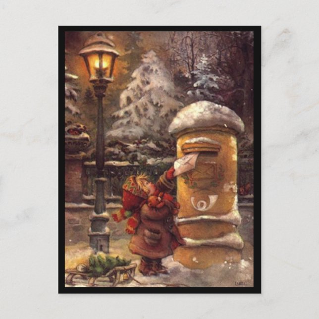 Postal Dessin enfant postant sa lettre noël (Anverso)