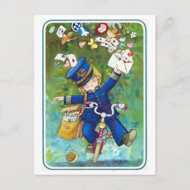 Postal Dessin facteur à vélo (Anverso)