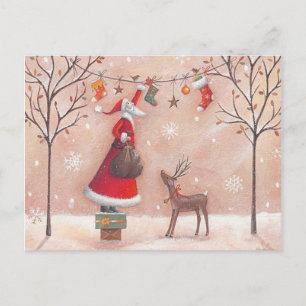 Postal Dessin Père Noël renne
