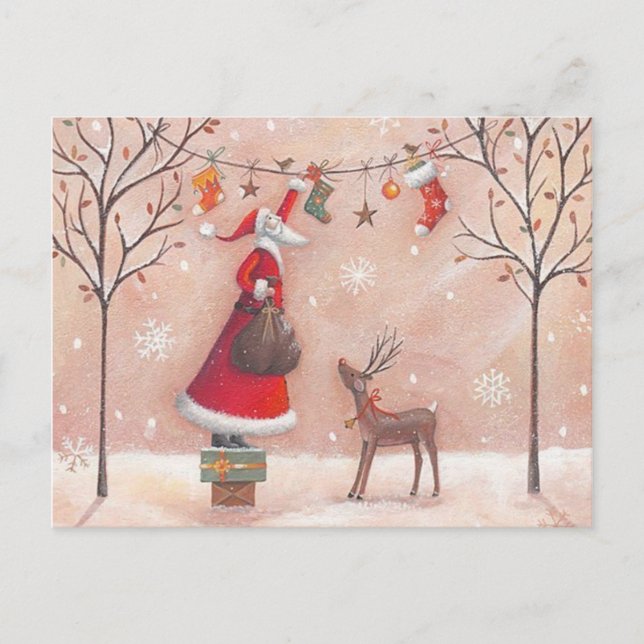 Postal Dessin Père Noël renne (Anverso)