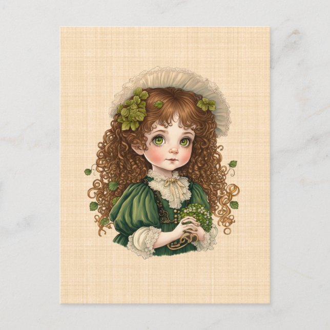 Postal Dessin Saint Patrick : Petite fille mignonne (Anverso)