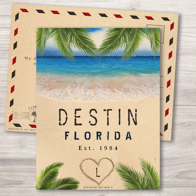 Postal Destin Beach Florida Sand Tropical Palm Leaves (Subido por el creador)