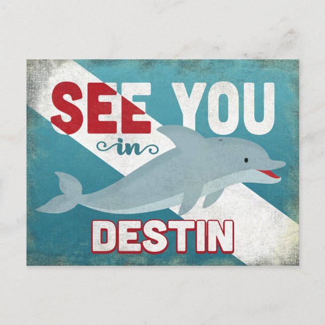 Postal Destin Dolphin - Viaje retro vintage (Anverso)