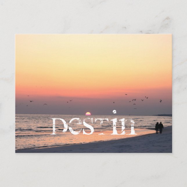 Postal Destin, FL Sunset - Pareja Caminando La Playa (Anverso)