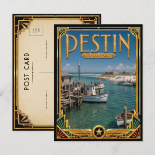 Postal Destin Florida Arte Deco Vintage Edad Dorada
