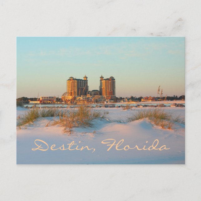 Postal Destin Florida - Emerald Grande al atardecer (Anverso)