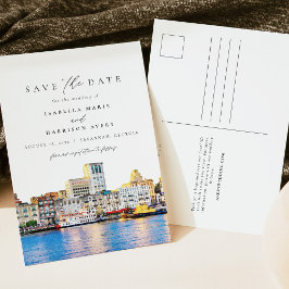 Postal Destino de la silueta de Savannah Georgia al acuar