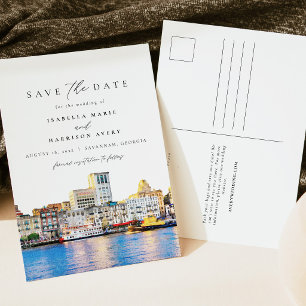 Postal Destino de la silueta de Savannah Georgia al acuar
