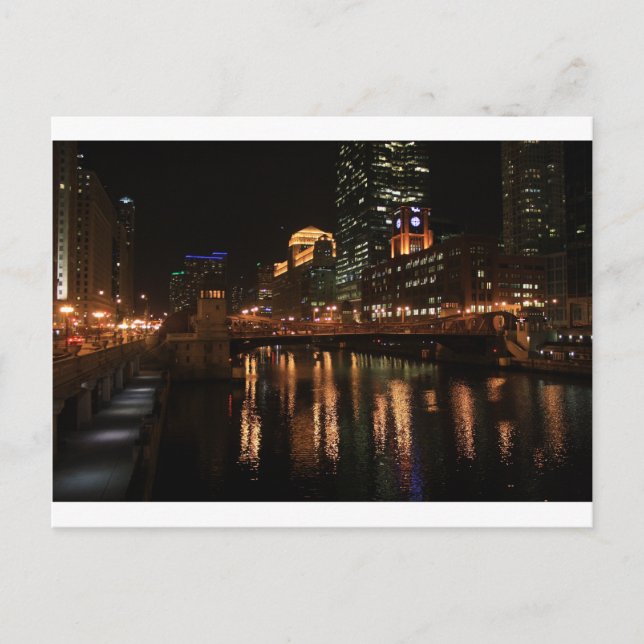 Postal Destino del edificio nocturno de Chicago Illinois  (Anverso)