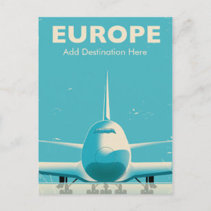 Postal destino personalizado de avión comercial en Europa