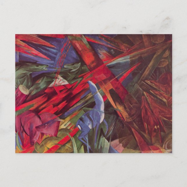 Postal Destinos animales por Franz Marc, arte de cubismo  (Anverso)