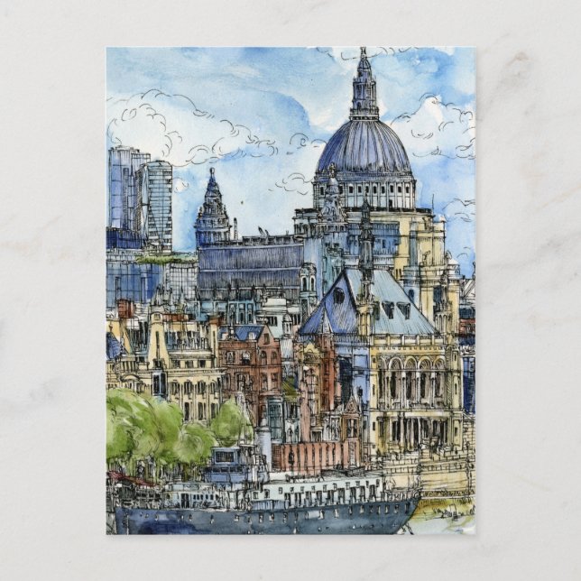 Postal Destinos | Watercolor River Thames Waterfront (Anverso)