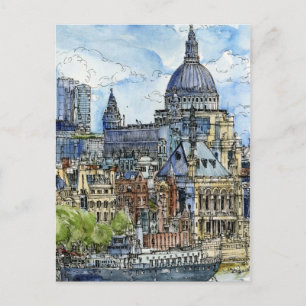 Postal Destinos   Watercolor River Thames Waterfront