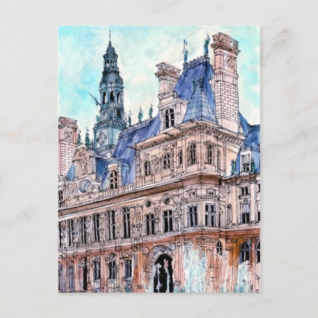 Postal Destinos | WatercolorRustic Hotel de Ville (Anverso)