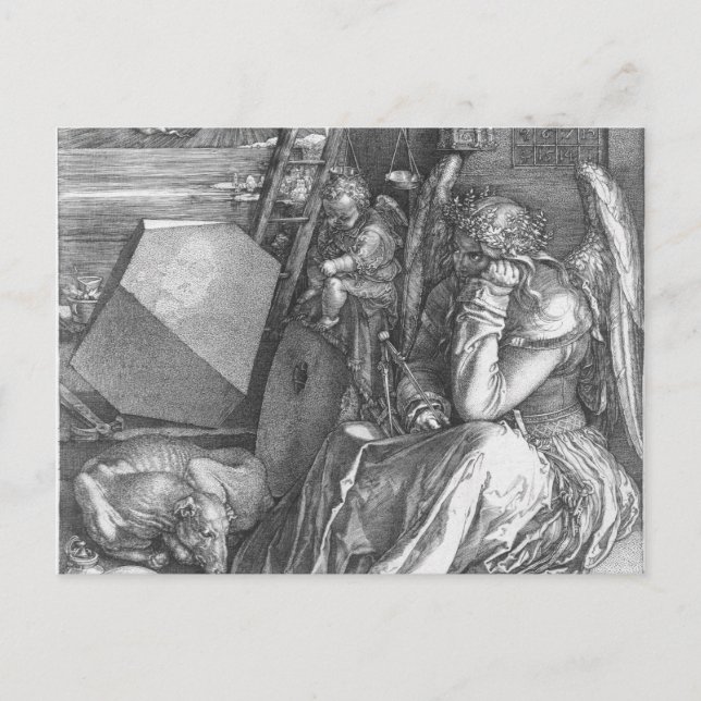 Postal Detalle de Melancholia I de Albrecht Dürer (1514) (Anverso)