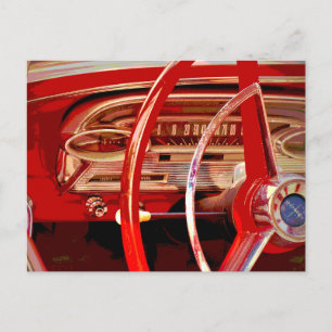 Postal Detalle de tablero de auto antiguo rojo vintage