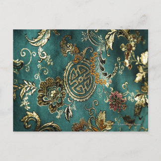 Postal Detalle de tela de seda china verde jade