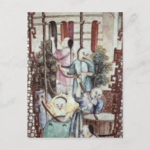 Postal Detalle de un jarrón que representa a hombres teñy