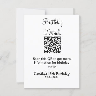 Postal detalles de fiesta de cumpleaños 15 escaneo QR mod