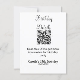 Postal detalles de fiesta de cumpleaños escaneados con QR
