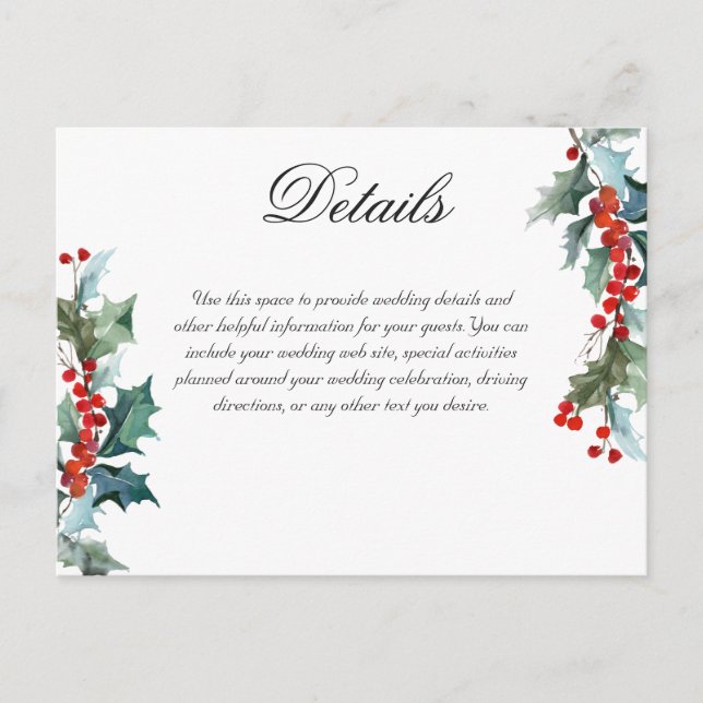 Postal Detalles de la Boda de Invierno Holly Berry (Anverso)