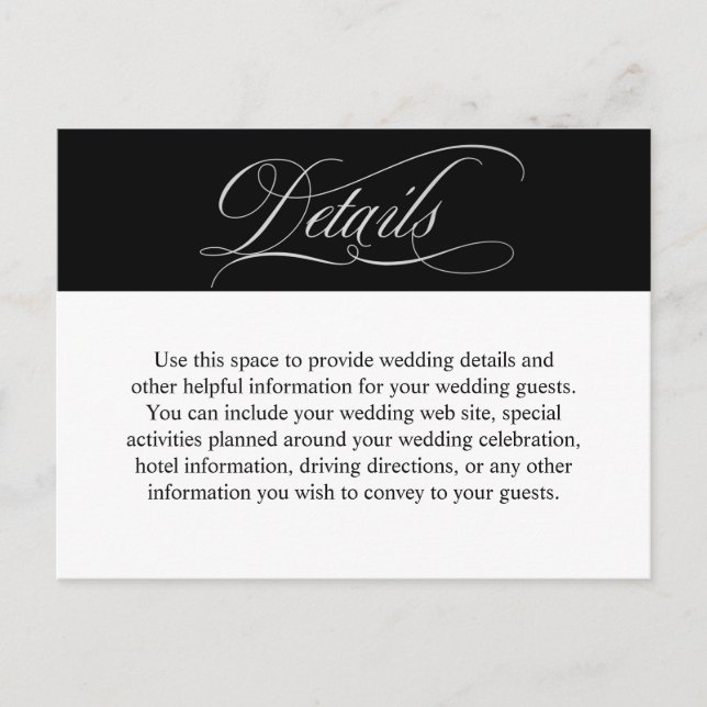 Postal Detalles del Boda del guión de caligrafía elegante (Anverso)