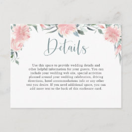 Postal Detalles del Boda floral de acuarela rosa Wispy