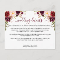 Detalles del Boda floral de Borgoña Insertar tarje