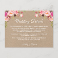 Detalles del Boda floral rosado Kraft Insertar tar