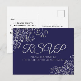 Postal Detalles Elegantes de Boda Azul Marino RSVP
