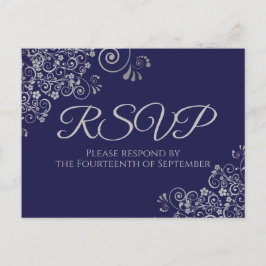 Postal Detalles Elegantes de Boda Azul Marino RSVP
